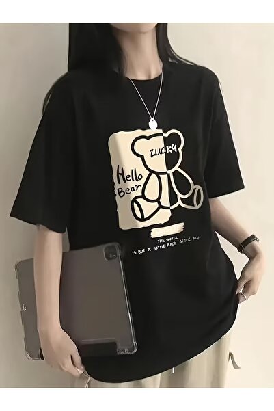 PAVRO Μπλουζάκι Unisex από ποιοτικό ύφασμα με στάμπα hello bear, άνετη εφαρμογή