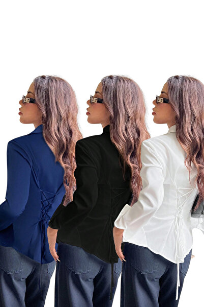 Tarz Cool Γυναικείο πουκάμισο με κορδόνια στην πλάτη, στενή εφαρμογή, καθημερ...