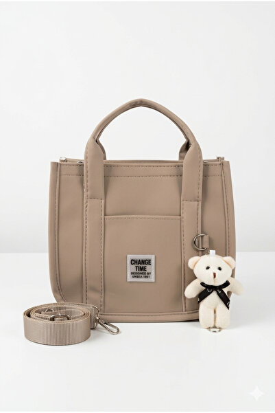 vattara Μαύρη πάνινη τσάντα χειρός και ώμου με αξεσουάρ αρκουδάκι, καθημερινή...