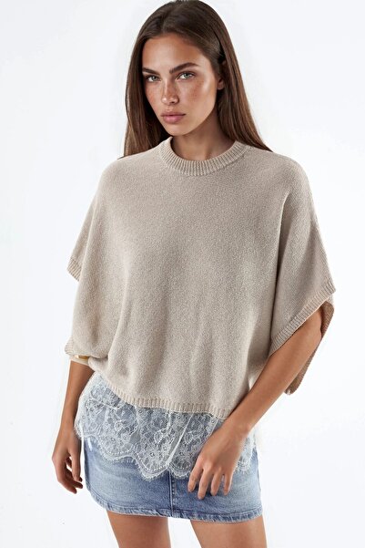 Hiccup Qu Style Relaxed Fit Lace Detailed Knitted Sweater