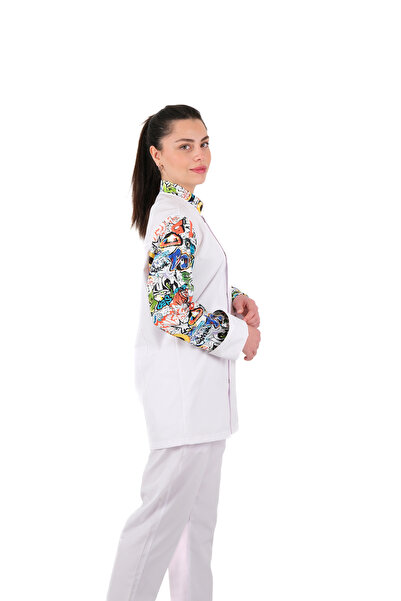 Kadın Aşçı Ceketi(İSİM SOYİSİM HEDİYELİ) Desenli Unisex Çıtçıtlı Uzun Kollu Chef Aşçı Mutfak