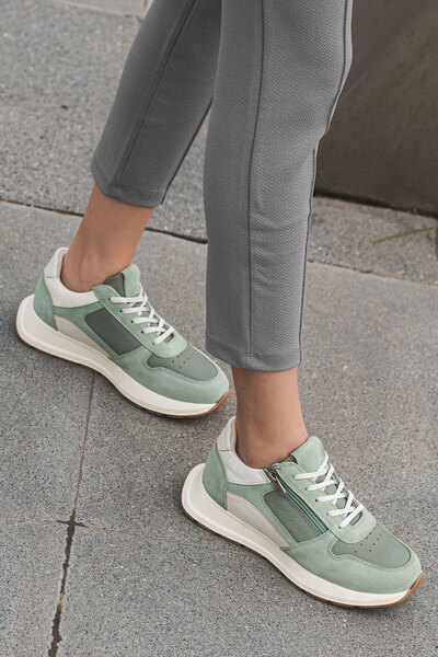 PANORAMA Yandan Fermuarlı Deri ve Süet Kadın Sneaker