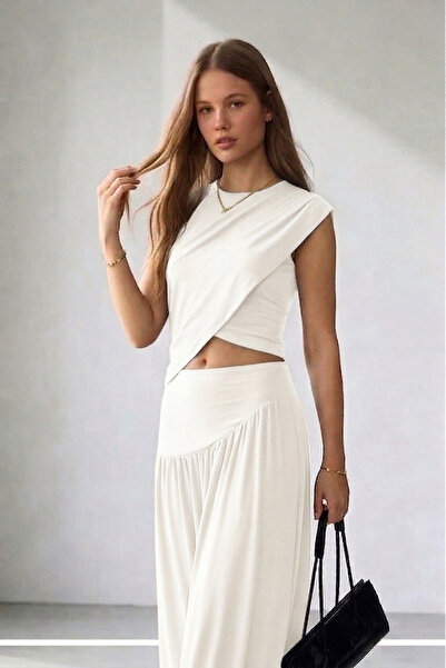 fablair Bluză cu croială asimetrică și fustă lungă fluidă, combinație elegant...