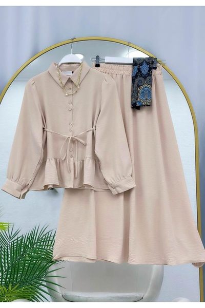 MODA VEDAT Γυναικείο Σετ Φούστας με Κορδόνι στη Μέση και Κουμπιά -0550