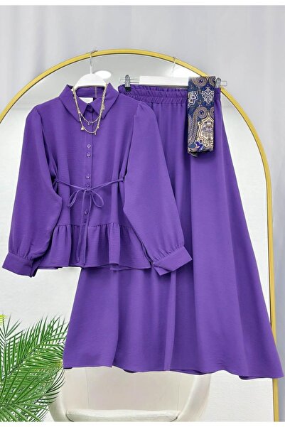 MODA VEDAT Γυναικείο Σετ Φούστας με Κορδόνι στη Μέση και Κουμπιά -0550