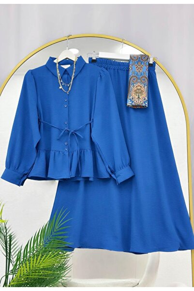 MODA VEDAT Women's Waist Drawstring Buttoned Skirt Suit -0550