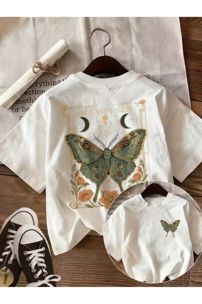 AEMİ Μπλουζάκι Unisex με στάμπα πεταλούδας και μεγάλη λαιμόκοψη