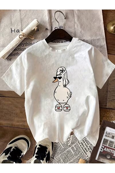 AEMİ Μπλουζάκι Unisex με στάμπα πάπιας, oversize, με λαιμόκοψη ποδηλάτου