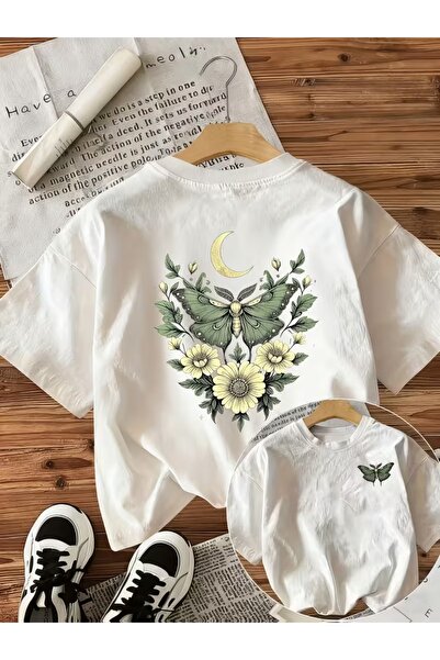 AEMİ Tricou unisex supradimensionat cu imprimeu fluturi și decolteu rotund