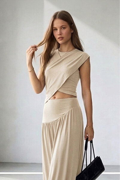 fablair Bluză cu croială asimetrică și fustă lungă fluidă, combinație elegant...