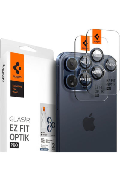 Spigen Γυαλί tR EZ Fit Optik Pro 2 Pack, μπλε τιτάνιο - iPhone 15 Pro/15 Pro Max