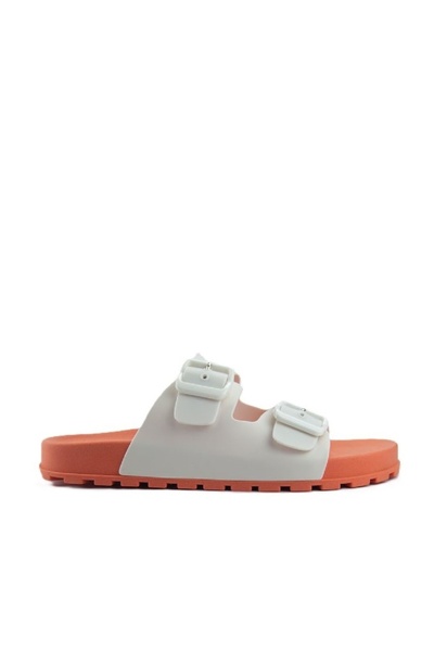 VOICES Folk Women's Birken Style Sandal With Adjustable Strap-Orange/White, s...