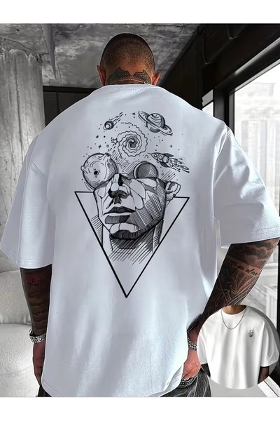 AEMİ Μπλουζάκι Unisex Galaxy με στάμπα ανάποδου τριγώνου και εγγραφή εγκεφάλο...