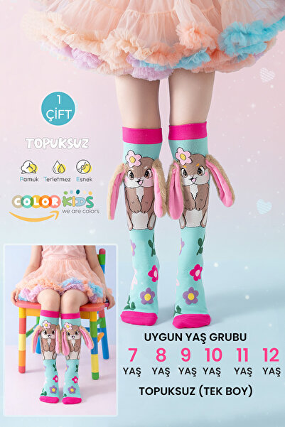 Color Socks 🌟 1 Çift Tavşan Peluş Kulaklı Kız Çocuk Çorap (Topuksuz)