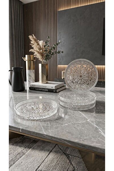 LUXURY Set of (4) Modern and Elegant Patterned Glass Serving Plates (16cm).