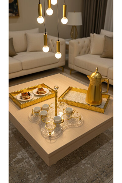 Generic Luxury Tea or Coffee Pot + Serving Tray + Cup Holder Set for Guests