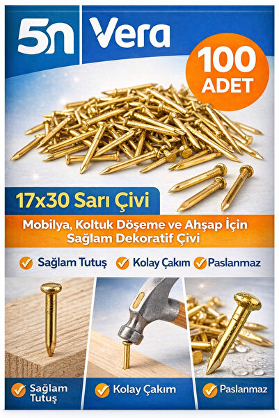 5NVERA 17x30 Sarı Çivi 100 Adet – Mobilya, Koltuk Döşeme ve Ahşap İçin Sağlam...