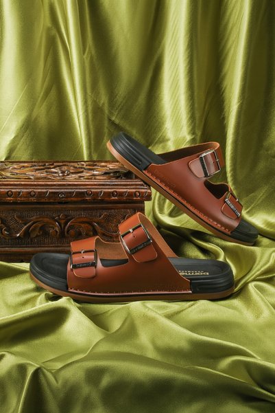 Barmea Luxury Genuine Leather Men's Slippers – Breathable Orthopedic Comfortable Summer Casual Slippers 1002Coffee