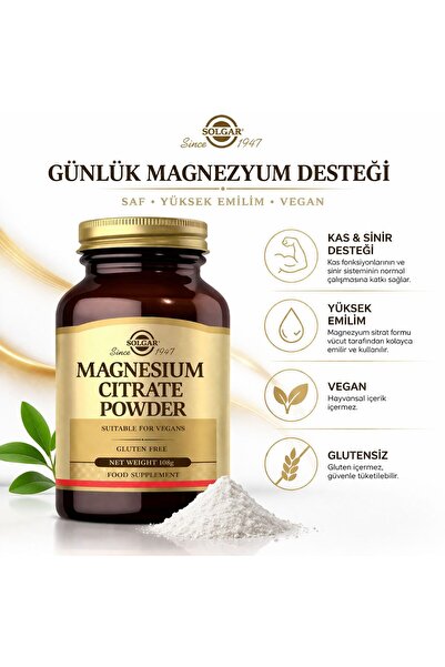 Solgar Magnesium Citrate Powder ( Magnezyum Sitrat Tozu ) 108 gr