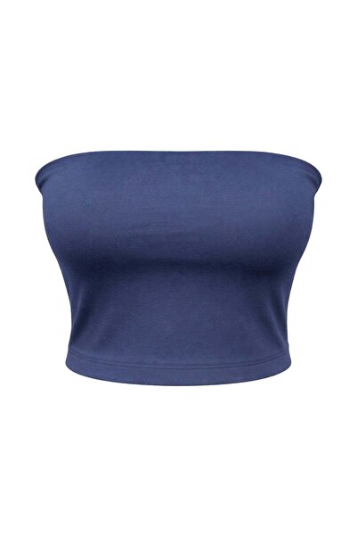 Mixray 2082 Γυναικεία μπλούζα χωρίς τιράντες Basic Crop Top σε μπλε ναυτικό