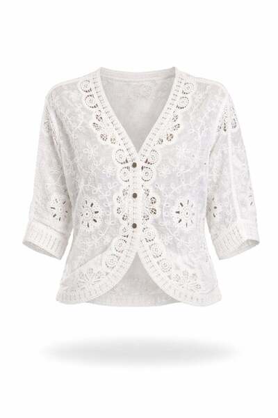 5in1Canpolat Εκρού Δαντελένια Κεντημένη Μπλούζα 39750