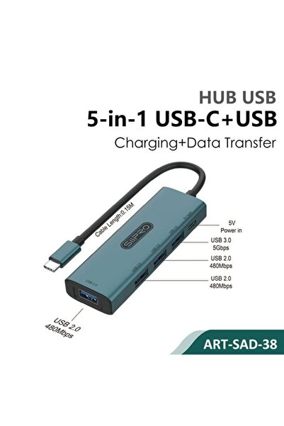 SiPro Siipro 5in1 USB-C to 4x USB Hub Green (SAD-38)