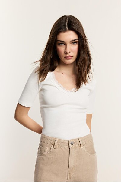 LEFTIES Dantel detaylı fitilli t-shirt