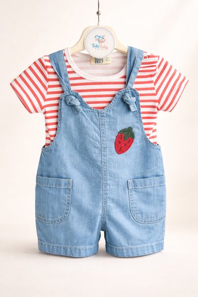 Noy Noy Kot Slopet Baby Girl Set with Striped T-Shirt, Stylish 2-Piece Set