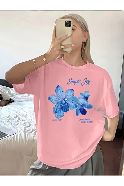 PAVRO Μπλουζάκι Unisex από ποιοτικό ύφασμα με στάμπα λουλουδιών, άνετη εφαρμογή