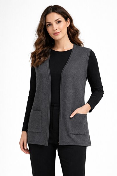 Uludağ Triko Γυναικείο πλεκτό γιλέκο μαμάς με ανάγλυφο σχέδιο BGL-ST05300