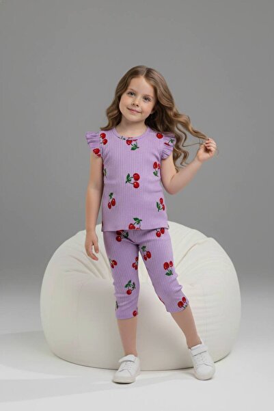 Yağmur Giyim PJKSKT Κοντομάνικο σετ για κορίτσια με βολάν από ύφασμα με σχέδι...