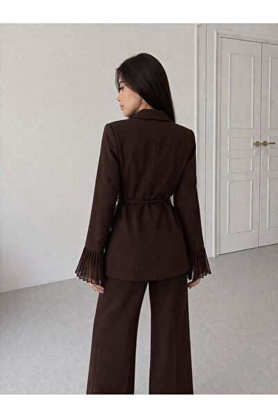 Ekim Store Çiçek Bağcıklı Kolları Tül Blazer Takım