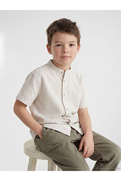 LC Waikiki Two Mt Shop Quality Hakim Collar Short Sleeve Striped Boys' Shirt