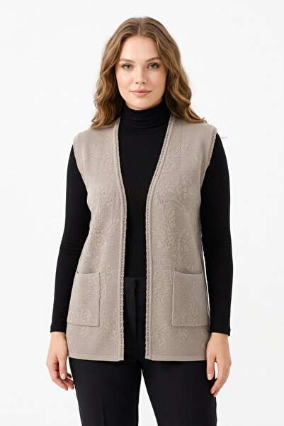 Uludağ Triko Γυναικείο πλεκτό γιλέκο μαμάς με ανάγλυφο σχέδιο BGL-ST05300