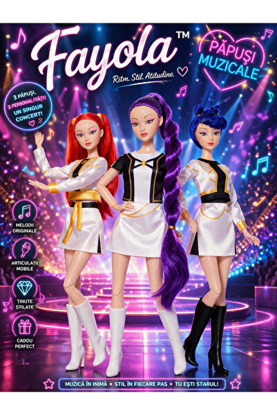 Fayola ™   3 K-pop Μουσικές Κούκλες Κυνηγοί Δαιμόνων – Μαύρα/Λευκά Ρούχα