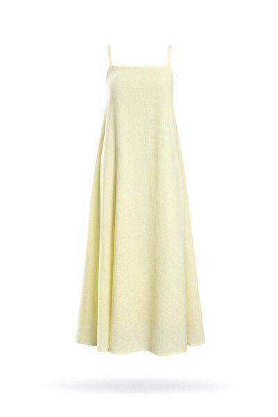 5in1Canpolat Κίτρινο λινό φόρεμα με τιράντες 1057