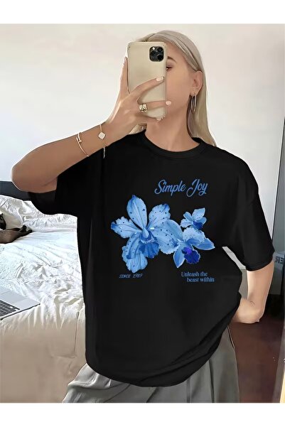 PAVRO Μπλουζάκι Unisex από ποιοτικό ύφασμα με στάμπα λουλουδιών, άνετη εφαρμογή