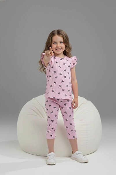 Yağmur Giyim PJKSKT Κοντομάνικο σετ για κορίτσια με φιόγκο, ριμπ ύφασμα, βολά...