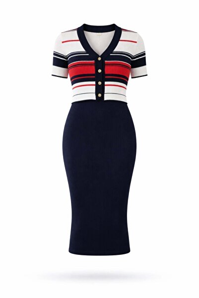 5in1Canpolat Navy Blue Striped Knitwear Set 140624