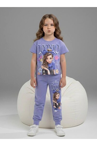 pebby Girl's Character Patterned Cotton Tracksuit Set