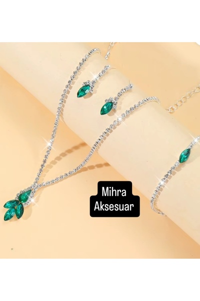 Mihra Aksesuar طقم مجوهرات هدية من الكريستال يتضمن قلادة وأقراط وسوار