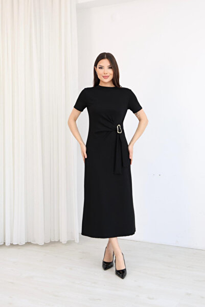 MİROR Γυναικείο φόρεμα μίντι με ζώνη και αγκράφα