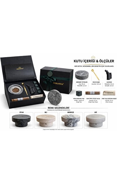 PERLOTUS Marble Whiskey Smoking Device, Premium Gift Boxed Lighter, Cooling Stones, Charcoal Set