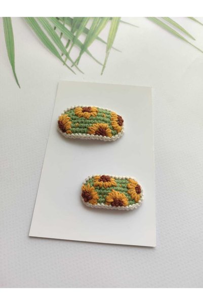 Hand Mother's Since 2024 Ayçiçeği İşlemeli Anne&Bebek Organik Handmade Saçsız Bebek Tokası ve Çıt Toka Saç Aksesuarı