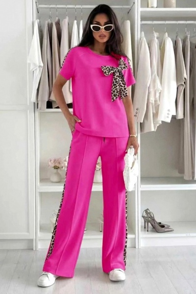 FashionForYou Βαλέσια casual ελαφριά ολόσωμη φόρμα με φιόγκο με animal print,...