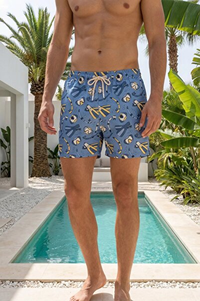 MADZEYMODA Σορτς κολύμβησης με ελαστικά κορδόνια και σχέδια, ανδρικό με επένδ...