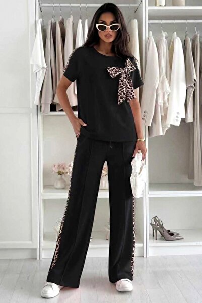 FashionForYou Valesia casual lightweight jumpsuit with animal print bow, Blac...