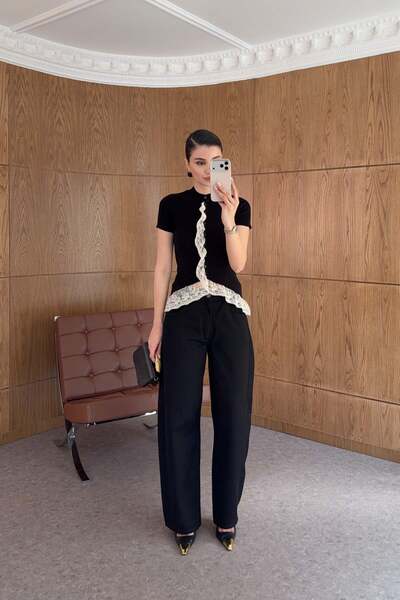 HAZELANNA Μαύρο φαρδύ τζιν