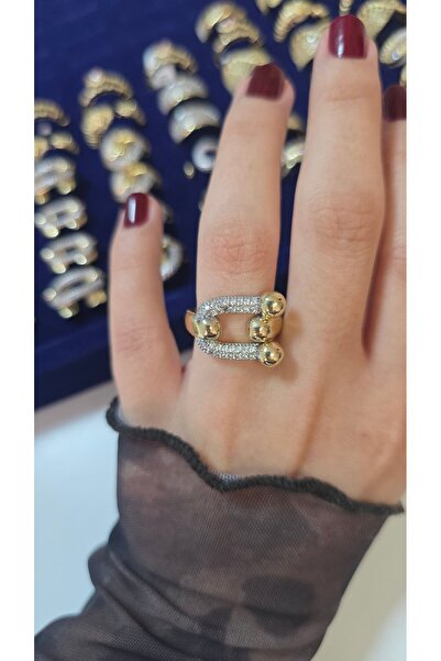 By Zeyna Aksesuar Premium Design Zircon Stone Sparkling Women's Double Color ...