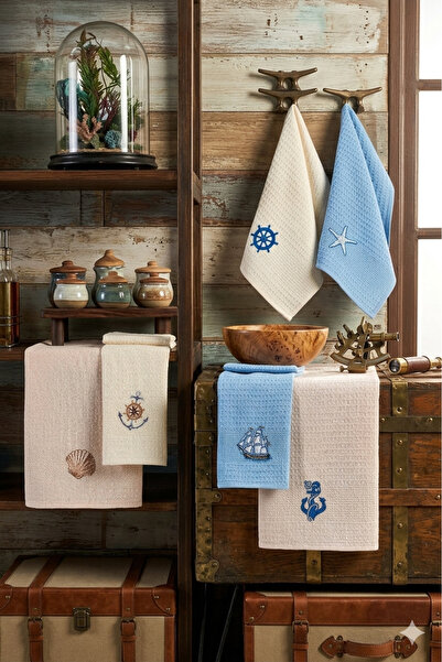 BEYAZLALE 6-Piece Kitchen Towel Set Marina/Sea Embroidered 40 X 60